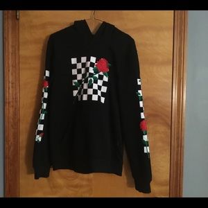 Black and White Checkered Rose Hoodie